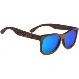 Aviator Bamboo Wood Polarized Sunglasses For Men & Women - Temple Carved Collection - Ta05-brown Bamboo Frame Blue Lens - CN1...