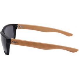 Rectangular Real Bamboo Wooden Arms UV400 Sunglasses for Men or Women-6102 - Matte Black Frame- Bamboo Arms - C218NUZDRMA $16.42