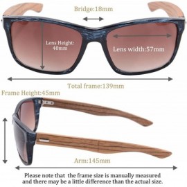 Rectangular Real Bamboo Wooden Arms UV400 Sunglasses for Men or Women-6102 - Matte Black Frame- Bamboo Arms - C218NUZDRMA $16.42