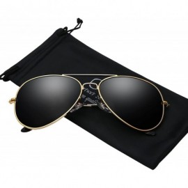 Aviator Mens Aviator Sunglasses Polarized Metal Frame Black Sun Glasses - Gold Frame Black Lens - CR18CK4L7G7 $9.39