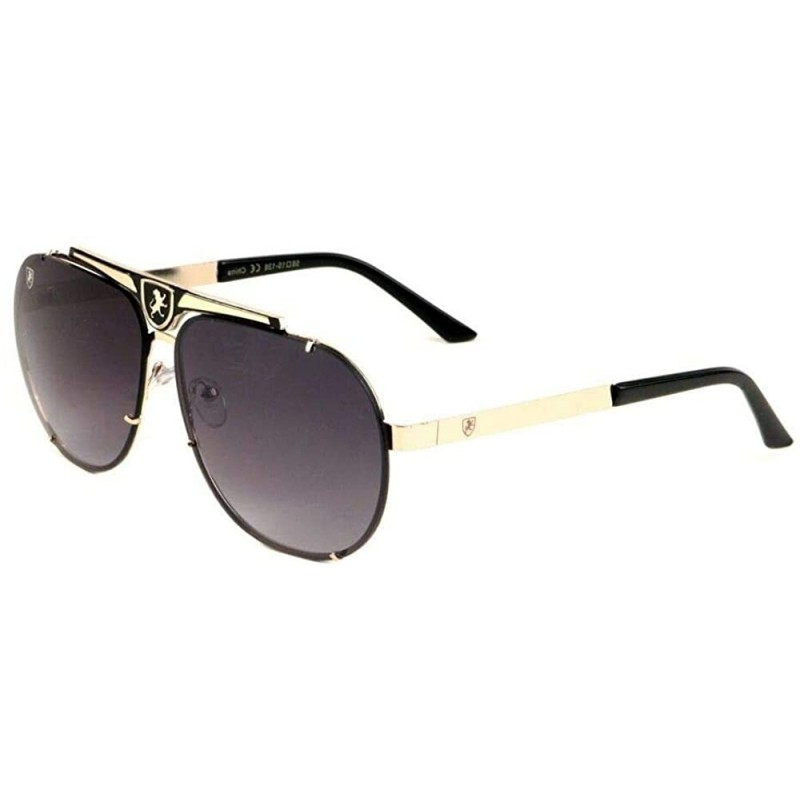 Aviator Khan Classic Flat Top Turbo Metal Aviator Sunglasses - Black & Rose Gold Frame - C718WC6I5Z8 $11.87