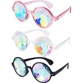 Round 3 Pieces Festivals Kaleidoscope Rainbow Sunglass - Prism - Black - Transparent - Transparent Pink - CK18SKSMO4H $10.18