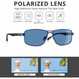 Rectangular Rectangular Polarized Sunglasses for Men-100% UV400 Protection Mens Sunglasses Alloy Frame - Blue Frame/Blue Lens...