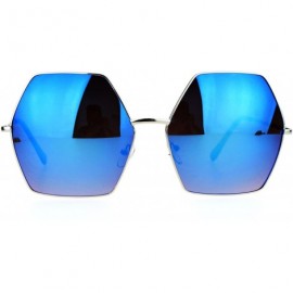 Oversized Mirrored Lens Octagon Oversize Designer Fashion Sunglasses - Silver Blue - C112EO5O2SJ $10.53