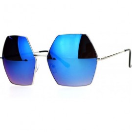 Oversized Mirrored Lens Octagon Oversize Designer Fashion Sunglasses - Silver Blue - C112EO5O2SJ $10.53