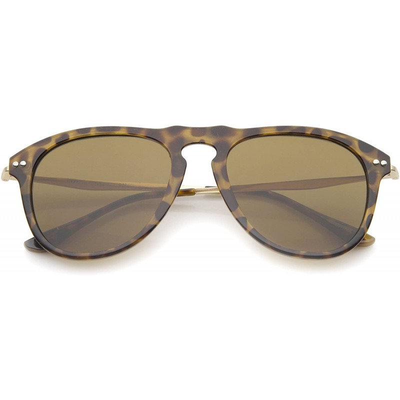 Aviator Modern Keyhole Nose Bridge Horn Rimmed Metal Temple Aviator Sunglasses 53mm - Tortoise-gold / Brown - CY12KUKIP4J $13.20