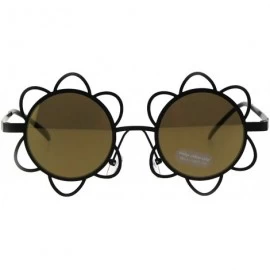 Round Flower Sunglasses Womens Girls Cute Fashion Floral Frame UV 400 - Black (Brown Mirror) - CL18KMZHWXD $8.57