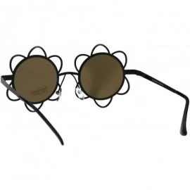 Round Flower Sunglasses Womens Girls Cute Fashion Floral Frame UV 400 - Black (Brown Mirror) - CL18KMZHWXD $8.57