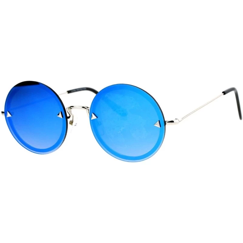 Round Round Circle Frame Sunglasses Womens Full Mirror Lens Rear Rim Fashion - Silver (Blue Mirror) - CA1877LWOZW $13.11