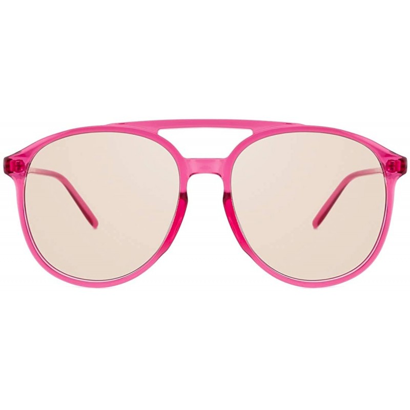 Oversized Retro Oversized Round Sunglasses for Woman Lightweight Vintage Double Bridge Frame - Rose Red - CD193QY9HN7 $18.29