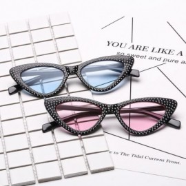 Goggle Retro Rhinestone Cat Eye Sunglasses for Women Clout Goggles Plastic Frame Glasses - Blue - CR18E5GWW23 $12.15