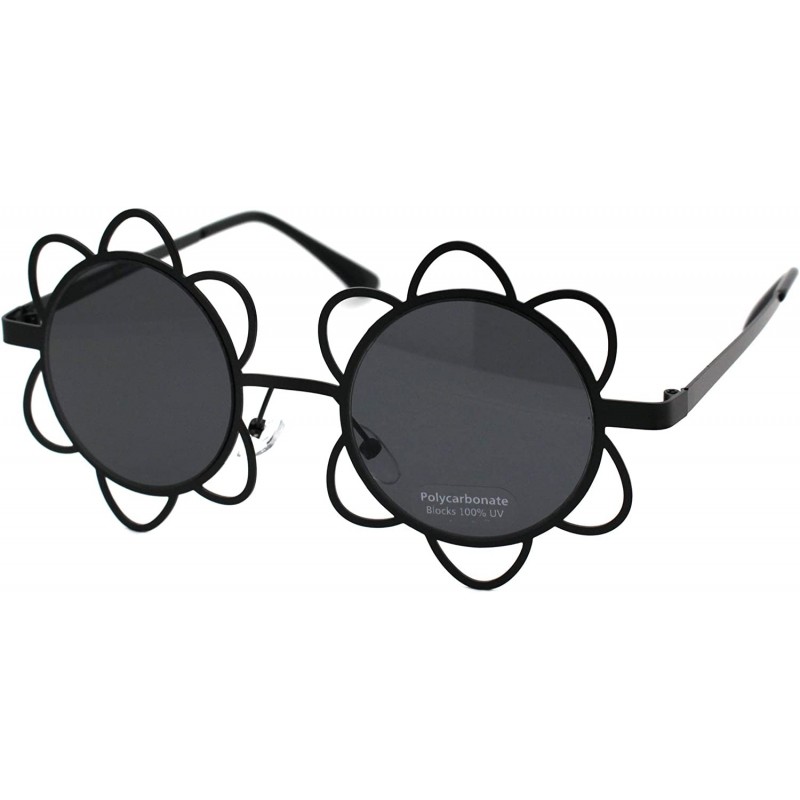 Round Flower Sunglasses Womens Girls Cute Fashion Floral Frame UV 400 - Black (Black) - CZ199OGXKMC $8.47