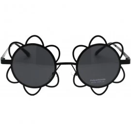 Round Flower Sunglasses Womens Girls Cute Fashion Floral Frame UV 400 - Black (Black) - CZ199OGXKMC $8.47