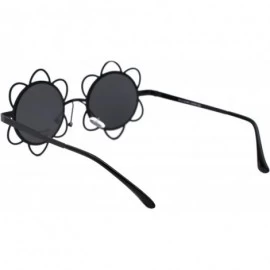 Round Flower Sunglasses Womens Girls Cute Fashion Floral Frame UV 400 - Black (Black) - CZ199OGXKMC $8.47