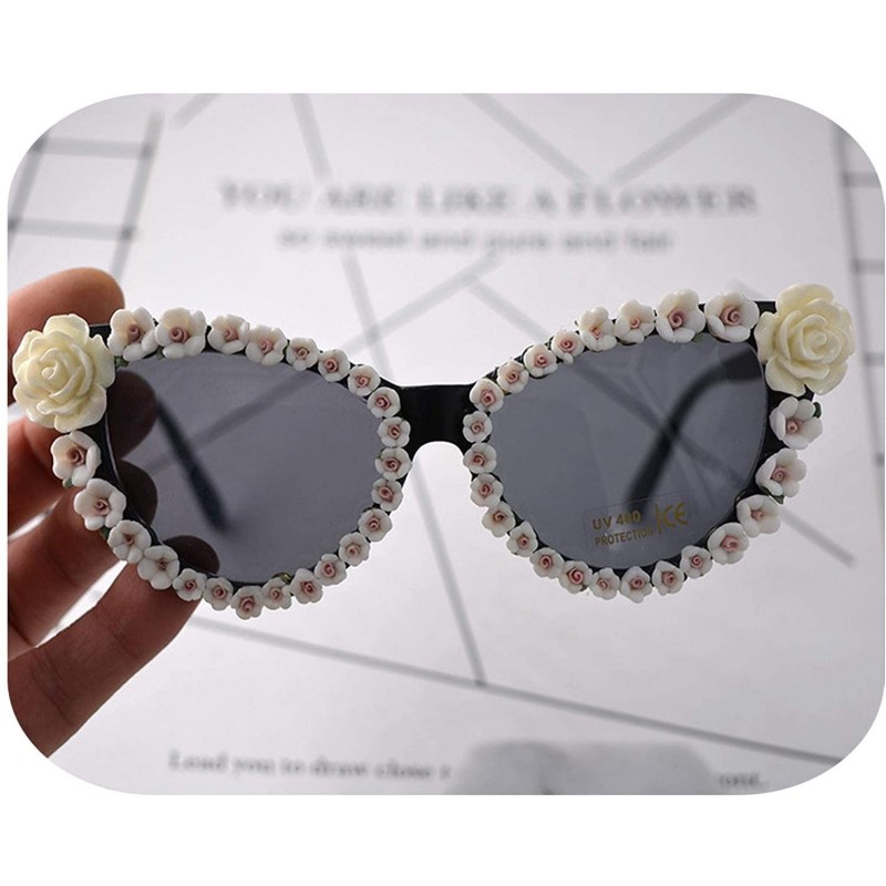 Oversized Cat Eye Sunglasses Women Sexy Rose Flower Baroque Sun Glasses Ladies Retro Vintage Shades Beach Eyewear Uv400 - C41...