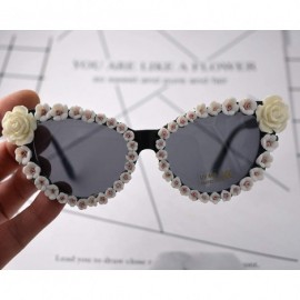 Oversized Cat Eye Sunglasses Women Sexy Rose Flower Baroque Sun Glasses Ladies Retro Vintage Shades Beach Eyewear Uv400 - C41...