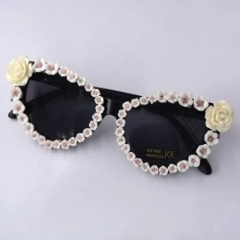 Oversized Cat Eye Sunglasses Women Sexy Rose Flower Baroque Sun Glasses Ladies Retro Vintage Shades Beach Eyewear Uv400 - C41...