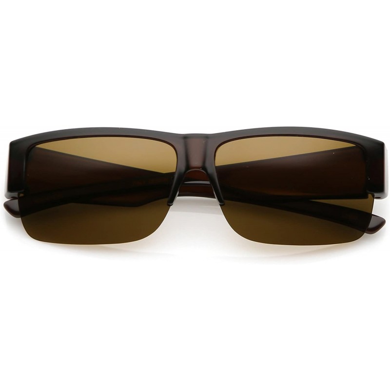 Rimless Large Wide Arms Semi Rimless Polarized Lens Rectangle Sunglasses 65mm - Brown / Brown - CR184S4KUKX $14.86