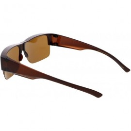 Rimless Large Wide Arms Semi Rimless Polarized Lens Rectangle Sunglasses 65mm - Brown / Brown - CR184S4KUKX $14.86