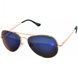 Aviator Full Mirror Lens Colored Metal Frame with Spring Hinge - Gold_blue_mirror_lens - CT121JE4H65 $8.36