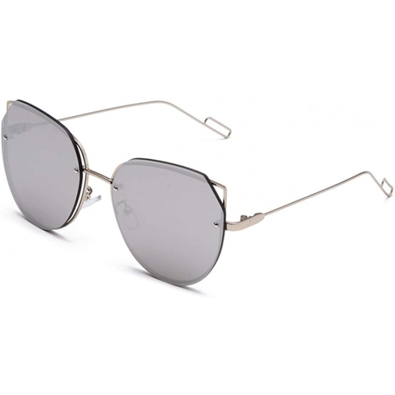 Cat Eye Men's and women's fashion retro cat's eye iron frame sunglasses sunglasses prom mirror party travel - Silver - CN18T4...