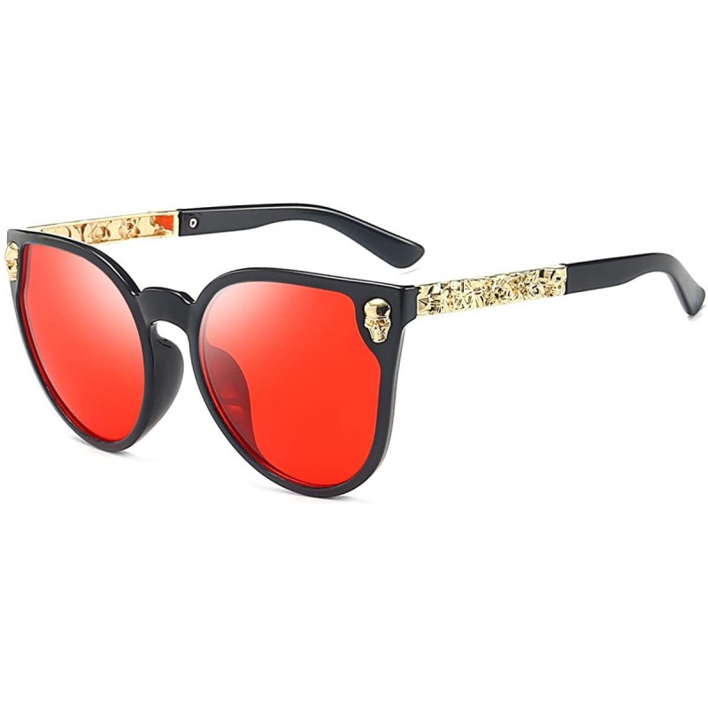 Oversized Rimless Skull Design Cat Eye Sunglasses UV400 Protection - C5 black Frame + Red Mirror Lens - CU17YGQZ3LZ $16.17