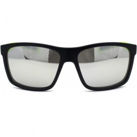 Sport Oversize Rectangular Sport Horn Rim Mens Sunglasses - Matte Black Green Silver Mirror - CA195A57GHG $11.48