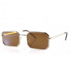 Rectangular Retro Bold Metal Frame Smoke Mirror Flat Lens Sunglasses A288 - Gold Brown - C418UQ7NSNQ $14.93