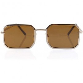 Rectangular Retro Bold Metal Frame Smoke Mirror Flat Lens Sunglasses A288 - Gold Brown - C418UQ7NSNQ $14.93