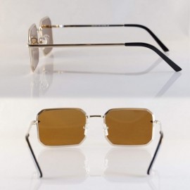 Rectangular Retro Bold Metal Frame Smoke Mirror Flat Lens Sunglasses A288 - Gold Brown - C418UQ7NSNQ $14.93