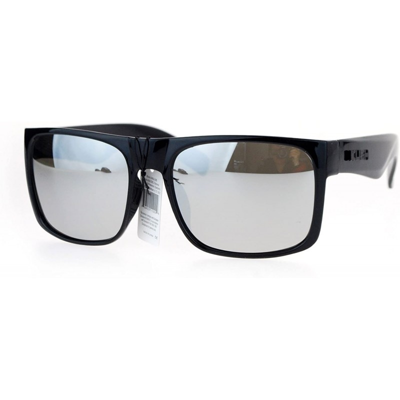 Square Mens Kush Sunglasses Square Rectangular Black Frame Mirrored Lens UV 400 - Shiny Black (Silver Mirror) - CI186STLI04 $...