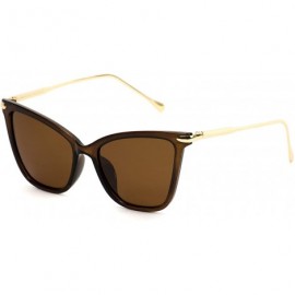 Cat Eye Women Polarized Metal Frame Designer Cat Eye Sunglasses - Clear Brown / Gold Temple / Brown Lens - C518NI4RE9U $20.22