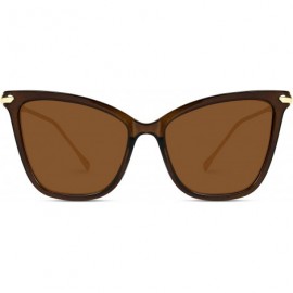 Cat Eye Women Polarized Metal Frame Designer Cat Eye Sunglasses - Clear Brown / Gold Temple / Brown Lens - C518NI4RE9U $20.22