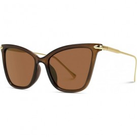 Cat Eye Women Polarized Metal Frame Designer Cat Eye Sunglasses - Clear Brown / Gold Temple / Brown Lens - C518NI4RE9U $20.22