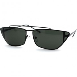 Cat Eye Womens Retro Flat Top Wide Cat Eye Metal Rim Sunglasses - Black Green - CE18UL8MW7I $14.50