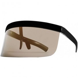 Shield Oversize Shield Visor Sunglasses Flat Top Mirrored Mono Lens 170mm - Black Frame Gold Lens - C318RW7XOQG $14.09