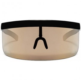 Shield Oversize Shield Visor Sunglasses Flat Top Mirrored Mono Lens 170mm - Black Frame Gold Lens - C318RW7XOQG $14.09