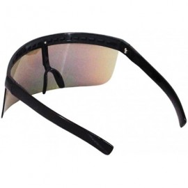 Shield Oversize Shield Visor Sunglasses Flat Top Mirrored Mono Lens 170mm - Black Frame Gold Lens - C318RW7XOQG $14.09