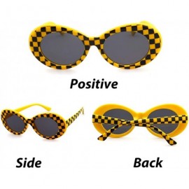 Oversized Retro Clout Goggles Oval Sunglasses Mod Thick Frame Kurt Cobain - Yellow Checkered - CQ1893NEZDN $7.83