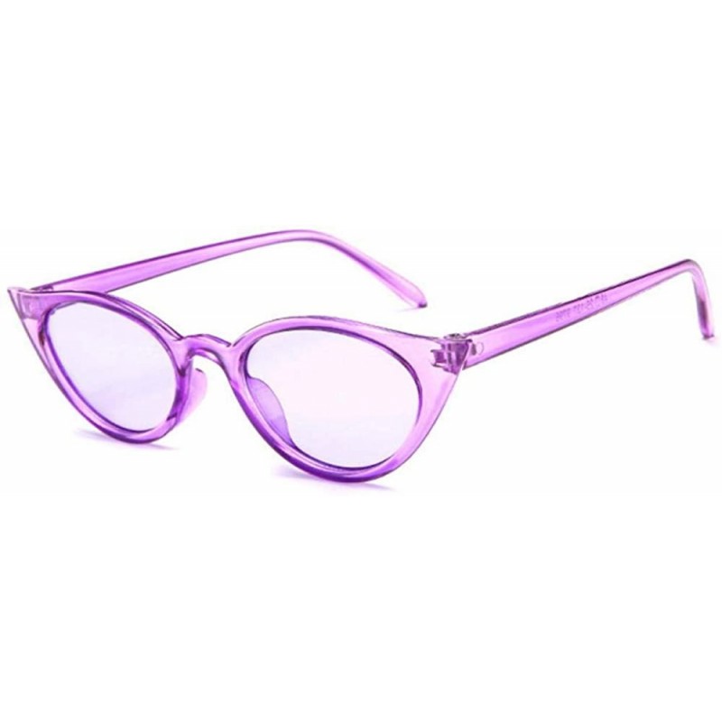 Oval Vintage Cat Eye Sunglasses Women Small Oval Sun Glasses Ladies BLACK As Picture - Purple - C518XE0S73Q $8.85