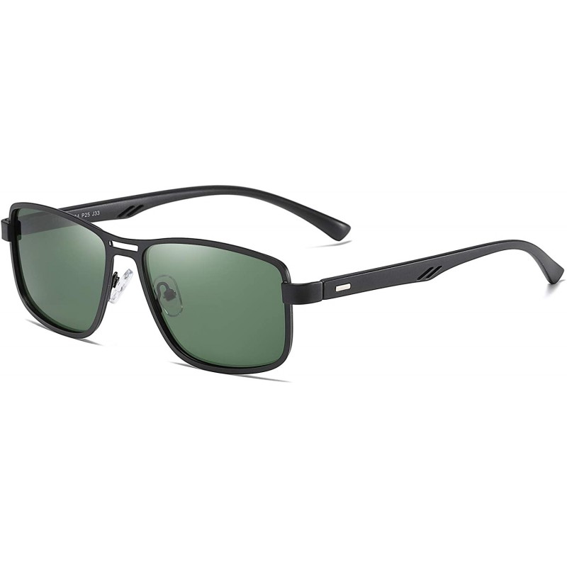 Square Men's Retro TR90 Ultra Light Square Frame Driving Polarized Sunglasses B2531 - Black- Dark Green - CO18AORK3S8 $14.19