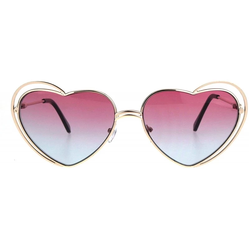 Oversized Heart Shape Sunglasses Oversized Double Metal Frame Gradient Color Lens - Gold (Pink Blue) - CA18S06Q4GC $11.01