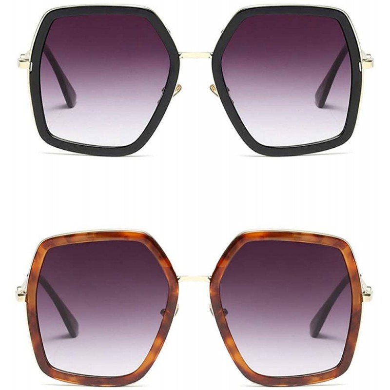 Oversized Oversized Geometric Sunglasses for Women Fashion Chic Square Aviator Frame - Black + Tortoise - CM18S2S53MS $16.32