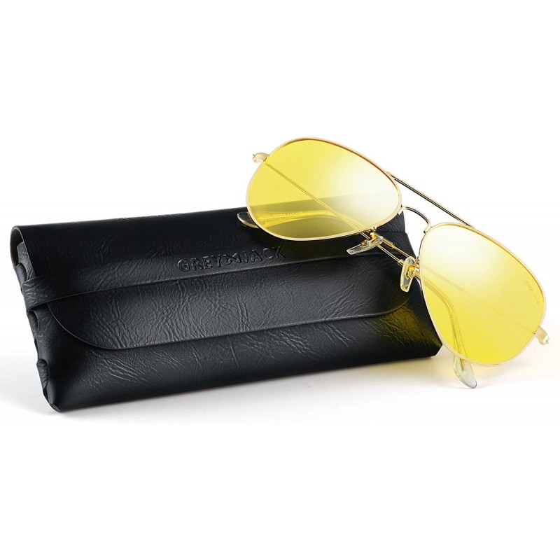 Oversized Anti-glare HD Night Driving Glasses Polarized Unisex Aviator Sunglasses - Gold Frame Yellow Lens - CQ187YSNAT7 $18.24