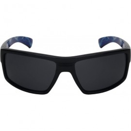 Sport Wrap Shaped Sport Sunglasses for Men Women Polarized Lens 570081P-P - Black Frame+blue/Grey Lens - CE18GM3Y90T $13.21