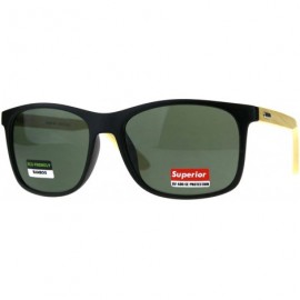 Square Real Bamboo Wood Temple Sunglasses Classic Square Unisex Frame - Matte Black (Green) - CT18DTGNEKO $11.96