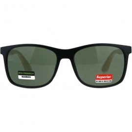 Square Real Bamboo Wood Temple Sunglasses Classic Square Unisex Frame - Matte Black (Green) - CT18DTGNEKO $11.96