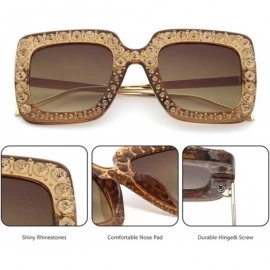 Square Square Rhinestone Oversized Sunglasses Metal Frame Retro Bling Sun glasses for Women - Champagne - CC18WQ0WK0M $8.80