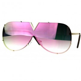 Shield Luxury Fashion Color Mirror Shield Pilots Rimless Retro Sunglasses - Gold Pink - C0187KZS8K9 $15.17