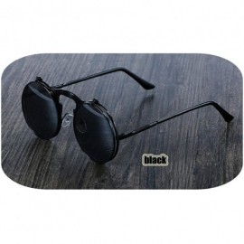 Square 3057 Steampunk Sunglasses Round Metal Women Style Retro Flip Circular Double Sun Glasses Men CIRCLE - Black - C4199C5D...